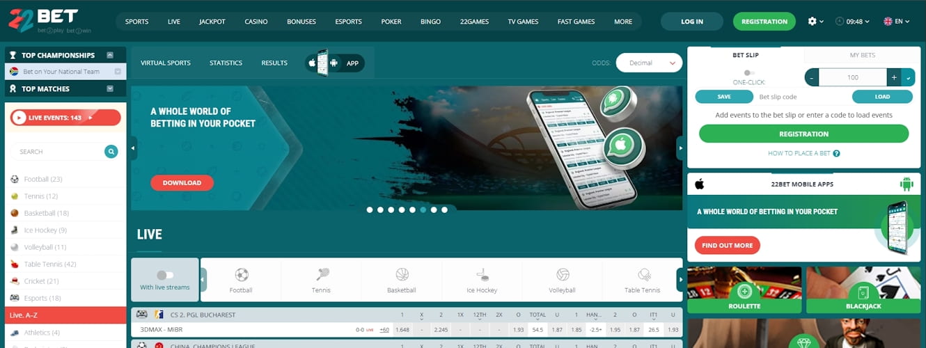 22Bet sports betting